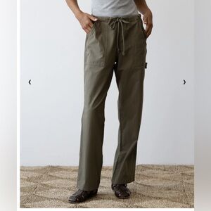 DONNI Sandwash Painter Pant Olive | Cotton Drawstring Pants | Size L